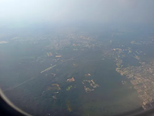 Hazy air pollution as seen from a plane over India