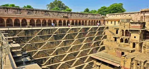 Chand Baori Stepwell between Agra and Jaipur in India