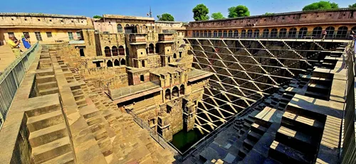 Chand Baori Stepwell between Agra and Jaipur in India