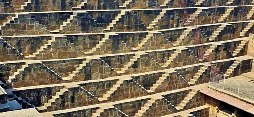 Chand Baori Stepwell between Agra and Jaipur in India