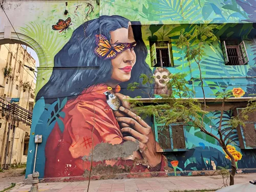 Mural in Lodhi Art District in Delhi in India