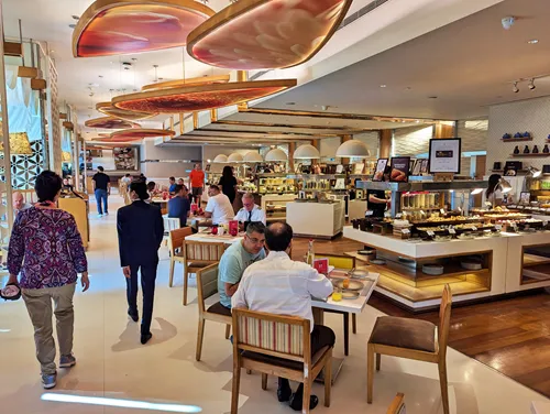 Breakfast buffet area at the Pullman New Delhi Aerocity in India