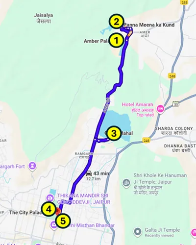 Map of the Backpack and Snorkel Self-Guided Tour of Jaipur in India