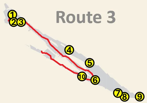 Map of bus route 3 in Isla Mujeres