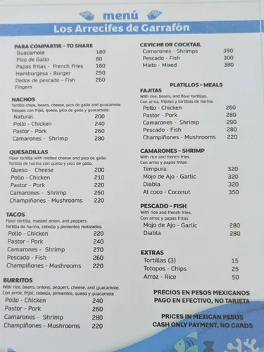 Menu of Garrafon de Castilla in Isla Mujeres