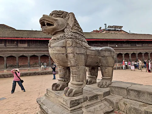 Twin Stone Lions in Bhaktapur Durbar Square, Kathmandu