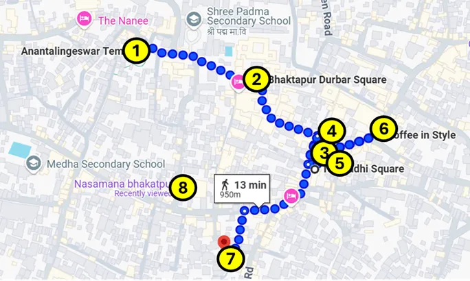First map of the Self-guided walking tour of Bhaktapur in Kathmandu