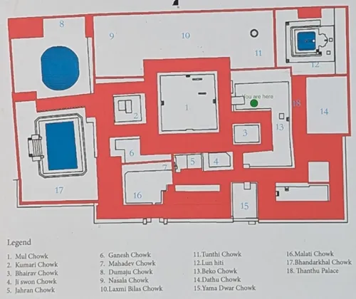 Map of the Royal Palace in Bhaktapur Durbar Square, Kathmandu