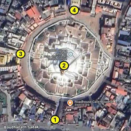 Map of the self-guided Boudhanath Stupa area tour, Kathmandu