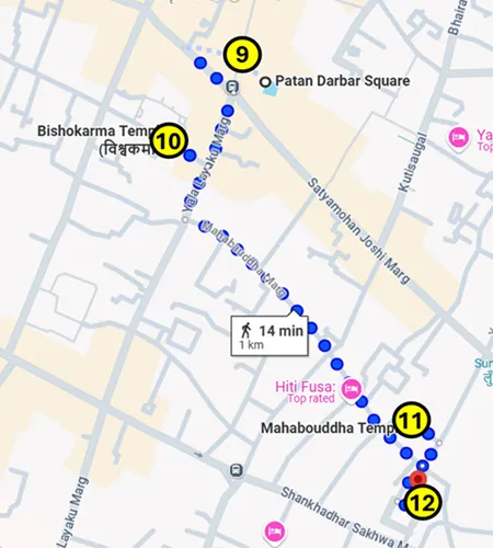 Second map of the Self-guided walking tour of Patan in Kathmandu