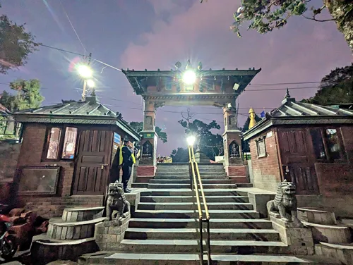 Entrance gate at Swayambhunath at sunset