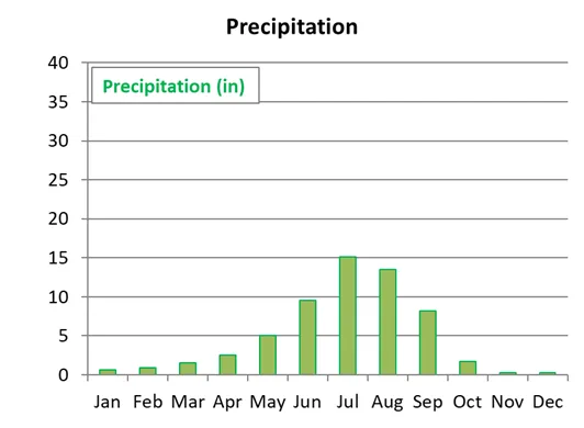 Average monthly precipitation by month in Kathmandu