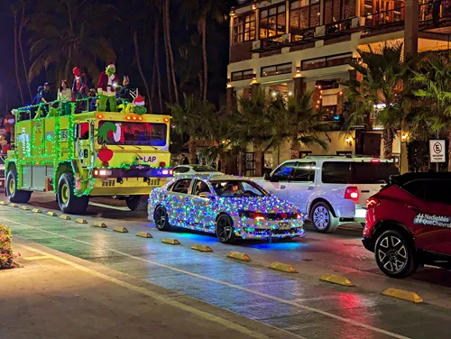 Christmas car parade near the Malecon in La Paz, Mexico
