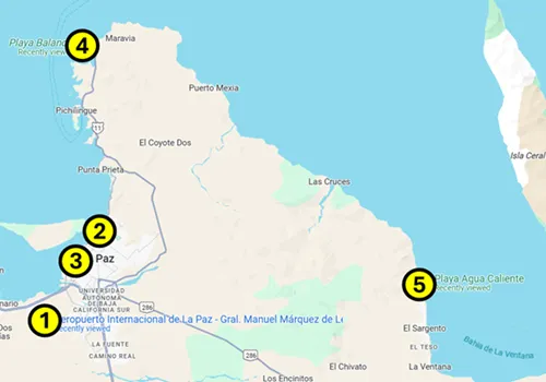Map of some important locations in La Paz, Mexico