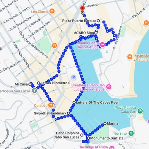 map of the Self-guided walking tour of downtown Cabo San Lucas