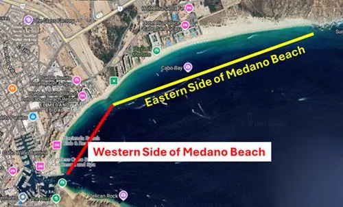 map of Medano Beach (Playa El Medano) in Cabo San Lucas