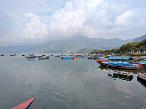 Rented boat on Phewa Lake in Pokhara, Nepal