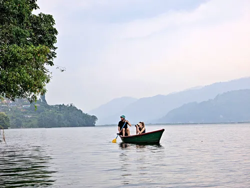 Rented boat on Phewa Lake in Pokhara, Nepal