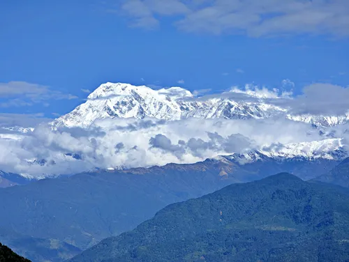 View of Himalayan mountains from Pokhara in Nepal