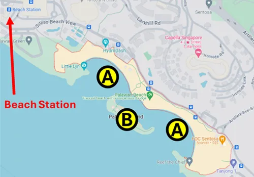 map of Palawan Beach and Palawan Island on Sentosa Island in Singapore
