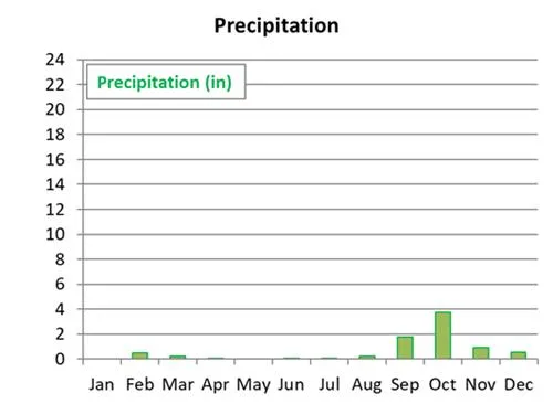 Average monthly precipitation in Todos Santos