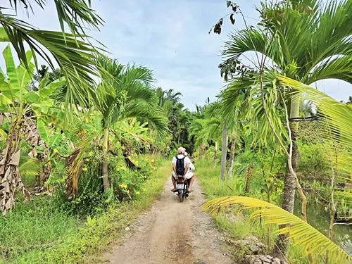 photo of the rural Vietnam countryside taken from a moving motorcycle near Ben Tre in Vietnam
