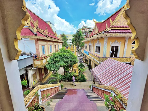 View from the elevated temple in Munirensay Temple in Can Tho in Vietnam