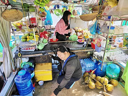 inside a boat at the Cái Răng Floating Market near Can Tho in Vietnam
