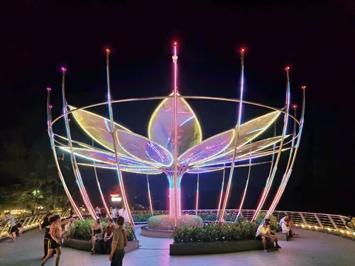 photo of the beautifully illuminated Can Tho Promenade at the waterfront in Can Tho, Vietnam in Vietnam