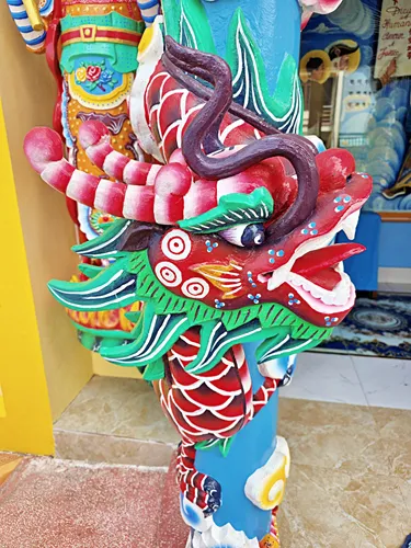 colorful dragon decoration at Cao Dai Temple in Ho Chi Minh City in Vietnam