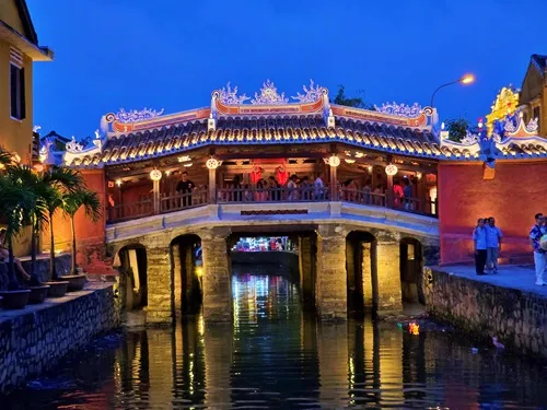 Japanese Covered Bridge in Hoi An in Vietnam at night