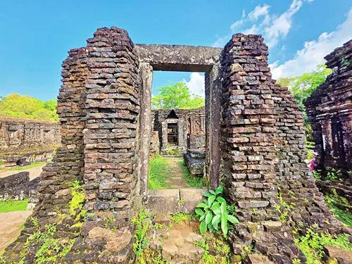 ruined temple entrance gate at My Son in Vietnam