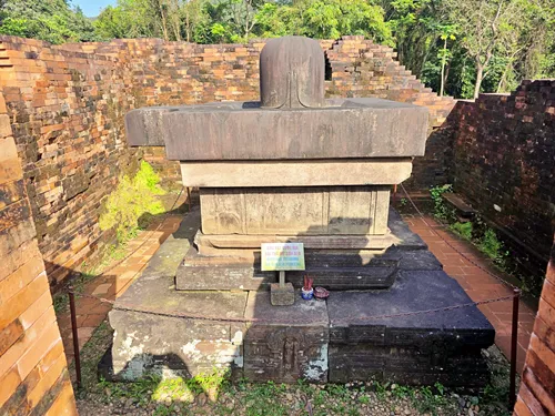 the linga-yoni pedestal discovered at structure A10 at My Son Sanctuary near Hoi An in Vietnam