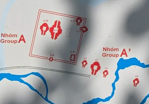 map of Group A, The Core Sanctuary, at My Son Sanctuary near Hoi An in Vietnam