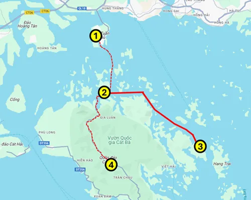 Map of Ha Long Bay in Vietnam with important locations