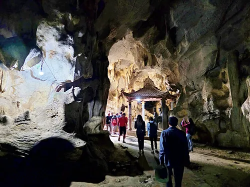 Temple hidden in a cave at Bich Dong Pagoda near Ninh Binh in Vietnam