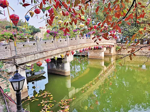 scenic bridge in Hoa Lu Old Town in Ninh Binh in Vietnam