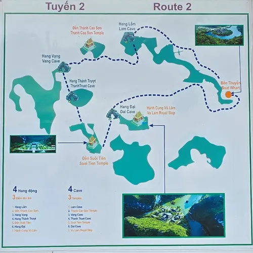 Map of Route 2 of the Trang An Boat near Ninh Binh in Vietnam