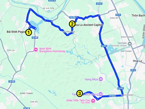 Map of the Backpack and SNokrel Self-Guided Tour of Ninh Binh in Vietnam