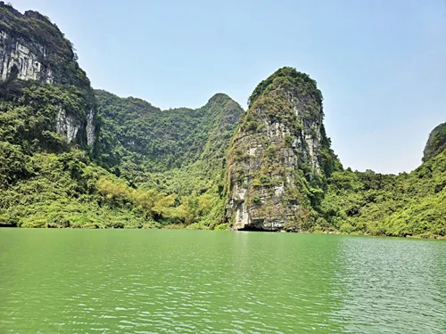 Karst mountains in Ninh Binh in Vietnam as seen from a boat tour